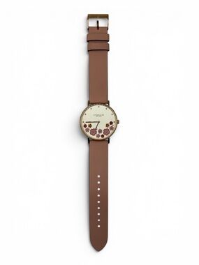 Coach Brown Leather Strap Watch with Pink Floral Dial